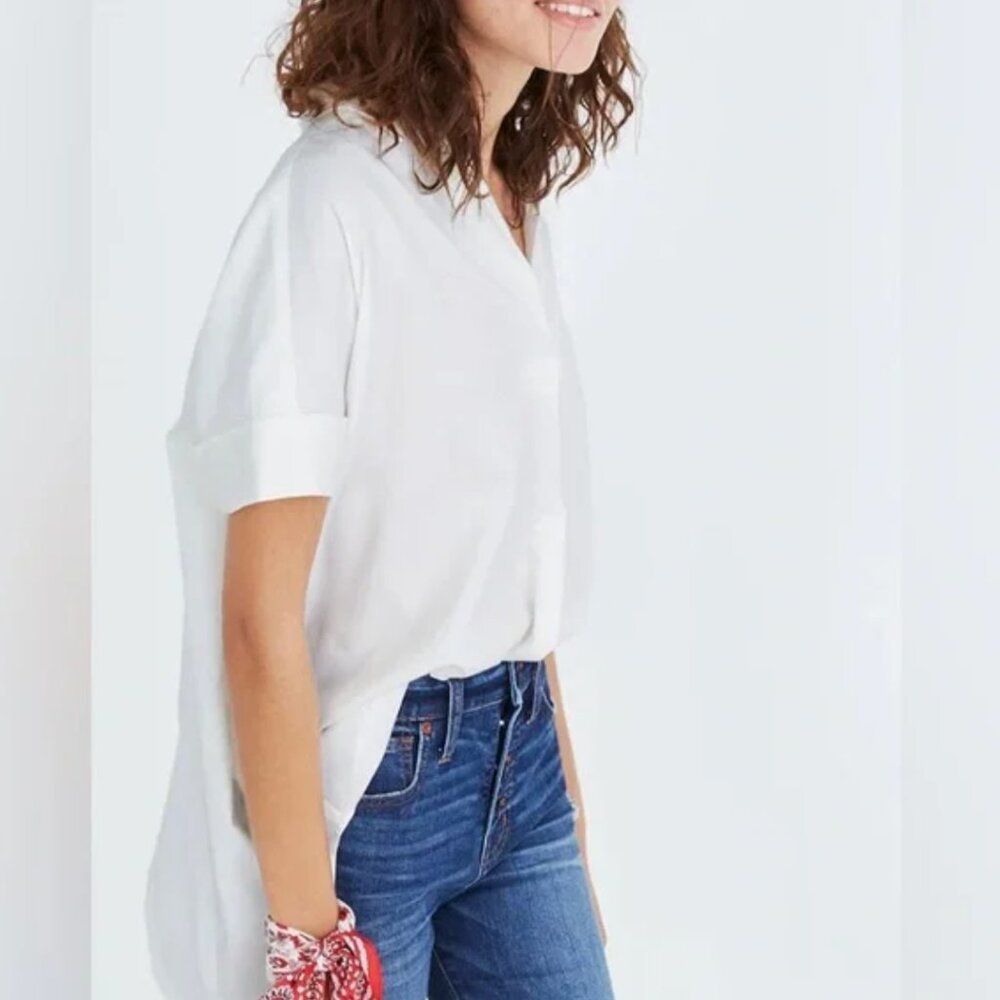 Madewell Courier Button-Back Cotton BLEND White Shirt Medium